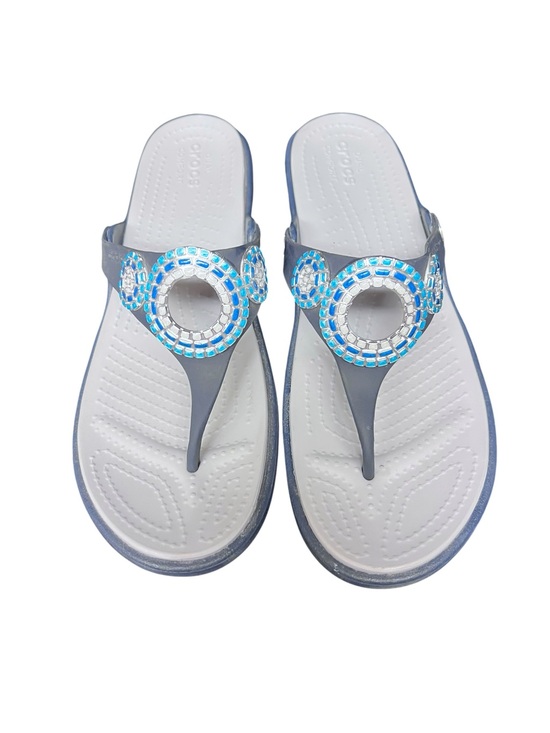 CROCS Shoes - Crocs Sanrah Diamante Wedge Flip
Sandals Size 10 Navy Embellished EUC